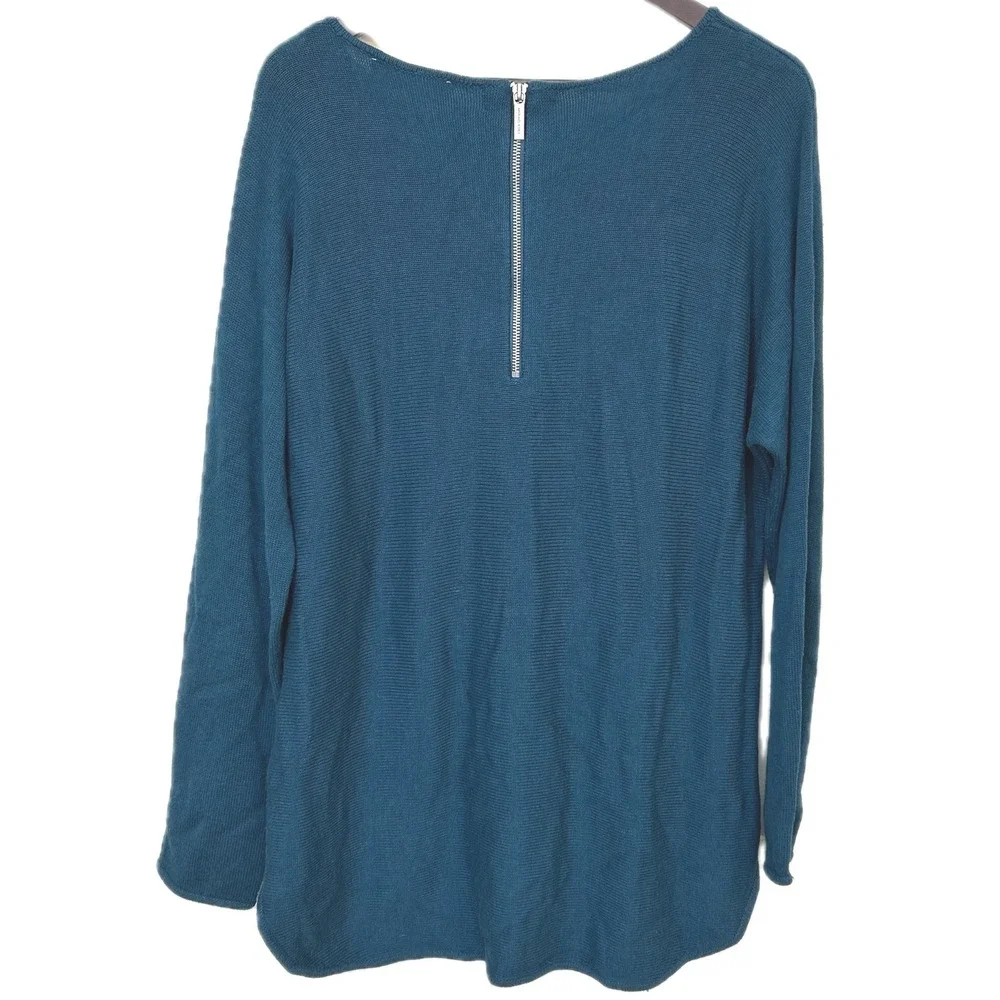 Michael Kors Tunic Women XL Teal‎ Ribbed Knit Exposed Back Zipper Oversized Chic